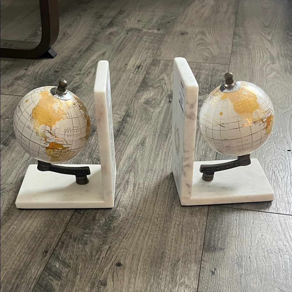 Elegant White and Gold Globe Bookends